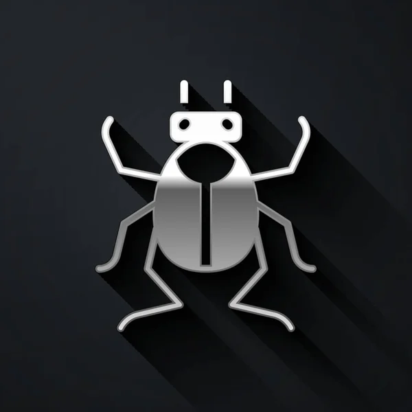 Silver Beetle Bug Icône Isolée Sur Fond Noir Style Ombre — Image vectorielle