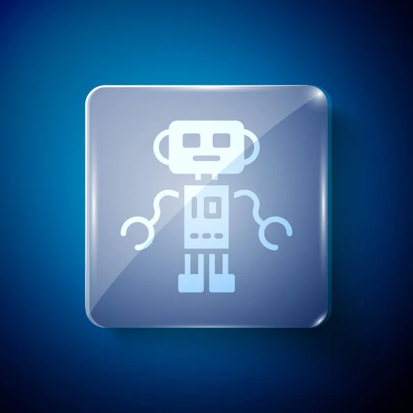 Beyaz Robot Oyuncak Ikonu Mavi Arka Planda Izole Edildi Kare — Stok Vektör