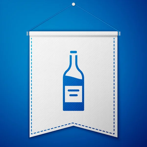 Blaue Flasche Wein Symbol Isoliert Auf Blauem Hintergrund Weiße Wimpelvorlage — Stockvektor