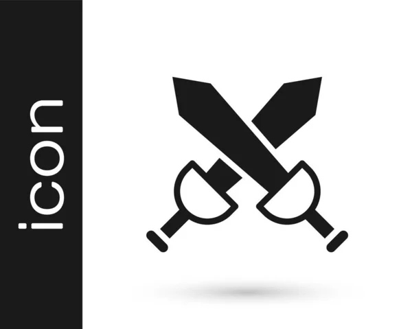 Negro Cruzado Icono Espada Medieval Aislado Sobre Fondo Blanco Arma — Vector de stock
