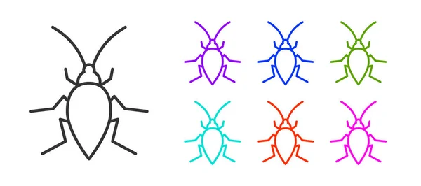 Zwarte Lijn Cockroach Pictogram Geïsoleerd Witte Achtergrond Stel Pictogrammen Kleurrijk — Stockvector