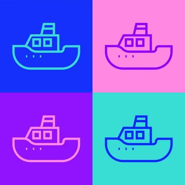 Pop Art Line Speelgoedboot Pictogram Geïsoleerd Kleur Achtergrond Vector — Stockvector