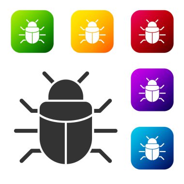 Siyah Sistem hata konsepti simgesi beyaz arkaplanda izole edildi. Kod hatası konsepti. Sistemde hata var. Böcek araması. Renkli kare düğmelerle simgeleri ayarla. Vektör.