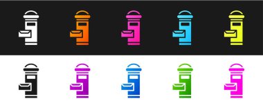 Geleneksel Londra posta kutusu simgesini siyah beyaz arkaplanda izole et. İngiltere posta kutusu ikonu. Posta kutusu. Vektör.