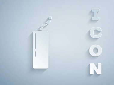 Kağıt kesiği dinamit bomba çubuğu ve zamanlayıcı ikonu gri arka planda izole edildi. Saatli bomba - patlama tehlikesi kavramı. Kağıt sanatı tarzı. Vektör.