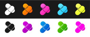 Spor, vücut geliştirme, protein güç içeceği ve siyah beyaz arka planda izole edilmiş yiyecek ikonu. Vektör.