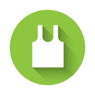 Uzun gölgeli beyaz kolsuz tişört ikonu. Yeşil daire düğmesi. Vektör.