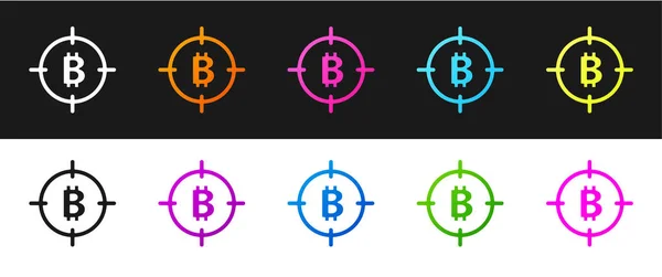 Setzen Sie Bitcoin Das Zielsymbol Isoliert Auf Schwarzem Und Weißem — Stockvektor