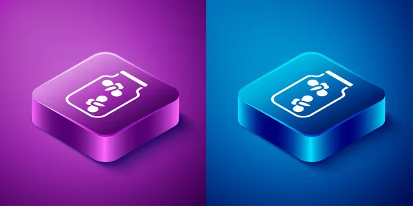 Isometric Fireflies Bugs Jar Icon Isolated Blue Purple Background Square — Stock Vector