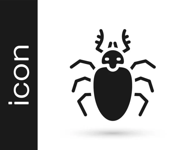 Black Beetle Deer Icon Isolated White Background Horned Beetle Big — Stock Vector