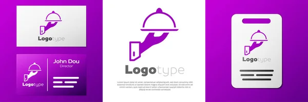 Logotyp Přikrytý Bílém Pozadí Ikonou Zásobníku Potravinami Podnos Víko Restaurace — Stockový vektor