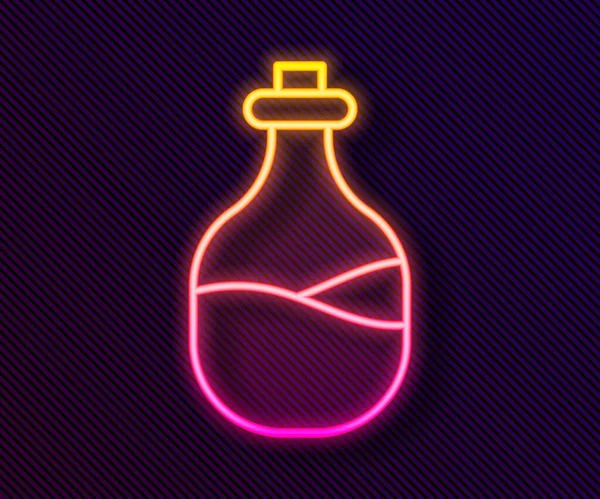 发亮的霓虹灯线条用黑色背景隔离的旧酒瓶图标 — 图库矢量图片