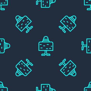 Masa simgesindeki yeşil çizgi sihirli top mavi arkaplanda izole edilmiş pürüzsüz desen. Kristal küre. Vektör.