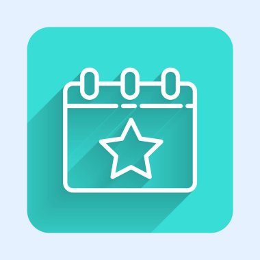 4 Temmuz tarihli beyaz çizgi günü takvimi uzun gölgeli izole edilmiş. ABD Bağımsızlık Günü. 4 Temmuz. Yeşil kare düğmesi. Vektör.