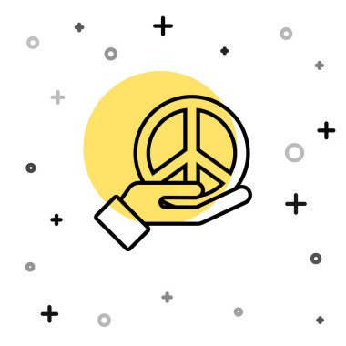 Siyah çizgi barış simgesi beyaz arkaplanda izole edildi. Hippi barış sembolü. Rastgele dinamik şekiller. Vektör.