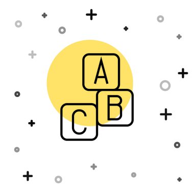 Siyah çizgi ABC blok simgesi beyaz arkaplanda izole edildi. A, B, C harfli alfabe küpleri. Rastgele dinamik şekiller. Vektör.