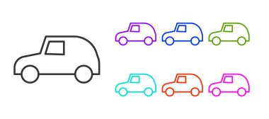 Siyah çizgili oyuncak araba simgesi beyaz arkaplanda izole edildi. Simgeleri renklendirin. Vektör.