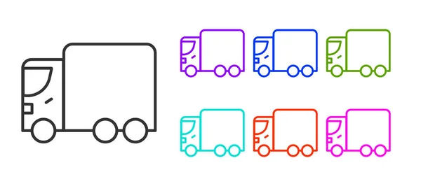 Schwarze Linie Lieferung Lastkraftwagen Symbol Isoliert Auf Weißem Hintergrund Setzen — Stockvektor