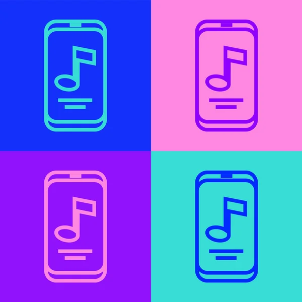 流行艺术线音乐播放器图标孤立于色彩背景 便携式音乐设备 — 图库矢量图片