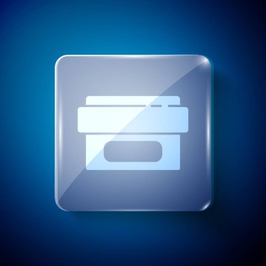 Mavi arka planda beyaz krem tüp tıp ikonu izole edildi. Tüp, kap, diş macunu, krem rengi. Kare cam paneller. Vektör İllüstrasyonu.