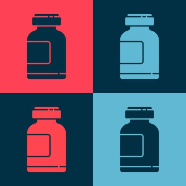Pop Art Sports 'un vücut geliştirme protein enerji içeceği ve renkli arka planda izole edilmiş yiyecek ikonu. Vektör İllüstrasyonu.
