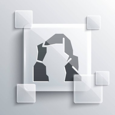 Gri arkaplanda Gri Büyük Kanyon simgesi izole edildi. Arizona 'daki ulusal park. Kare cam paneller. Vektör İllüstrasyonu.