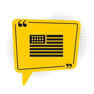 Beyaz arka planda siyah Amerikan bayrağı ikonu izole edildi. ABD bayrağı. Amerika Birleşik Devletleri. Sarı konuşma balonu sembolü. Vektör İllüstrasyonu.