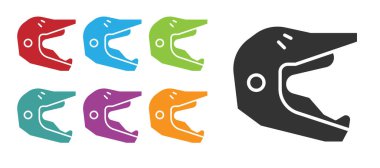 Siyah Motokros motosiklet kask ikonu beyaz arka planda izole edildi. Simgeleri renklendirin. Vektör İllüstrasyonu.