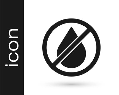 Beyaz arka planda izole edilmiş gri su damlası yasaklı ikon. Su işareti yok. Vektör İllüstrasyonu.