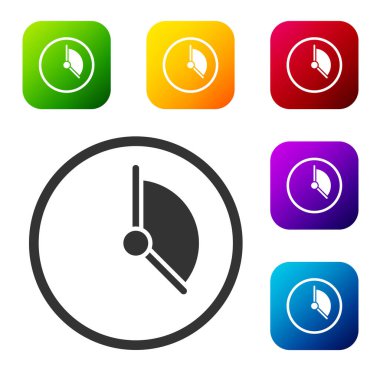 Siyah Zaman Yönetimi simgesi beyaz arkaplanda izole edildi. Saat işareti. Üretkenlik sembolü. Renkli kare düğmelerle simgeleri ayarla. Vektör İllüstrasyonu.