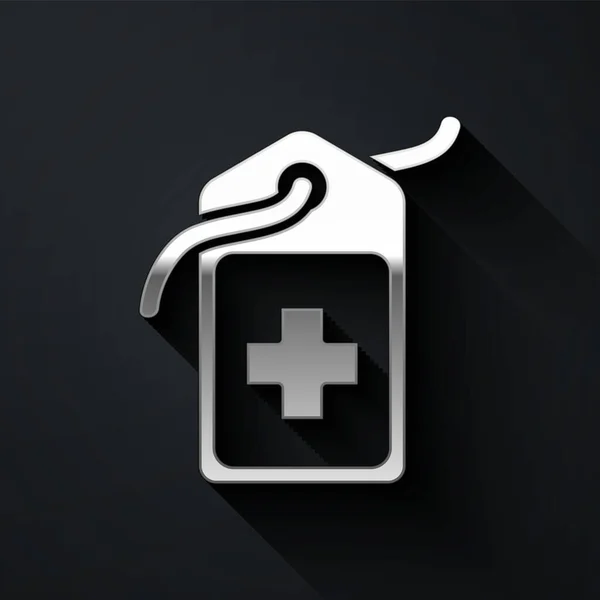 Silver Cross Icône Étiquette Médicale Hôpital Isolé Sur Fond Noir — Image vectorielle