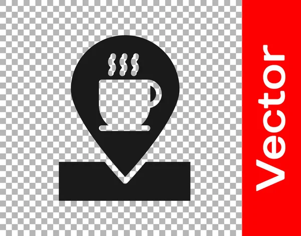 Schwarze Location Mit Kaffeetasse Symbol Auf Transparentem Hintergrund Vektorillustration — Stockvektor