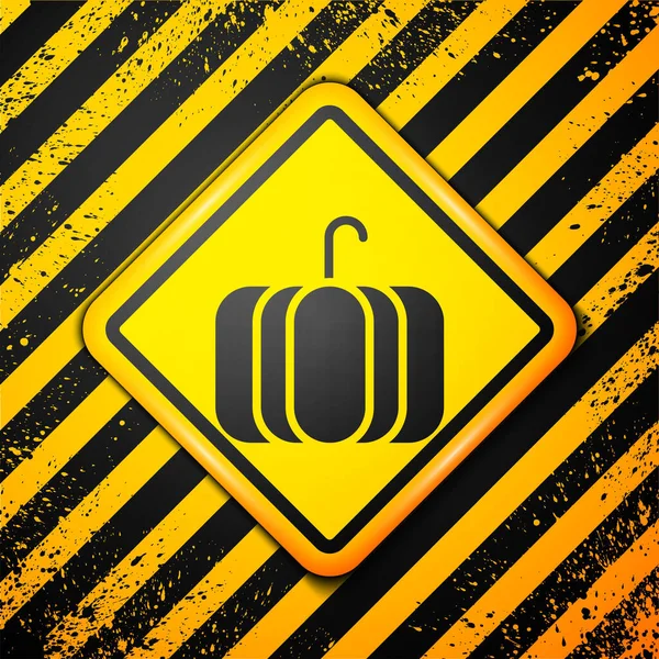 Schwarzes Kürbissymbol Isoliert Auf Gelbem Hintergrund Frohe Halloween Party Warnzeichen — Stockvektor