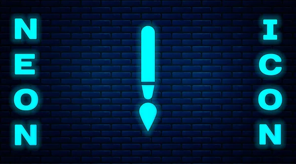 Leuchtende Neon Pinsel Symbol Isoliert Auf Backsteinwand Hintergrund Vektorillustration — Stockvektor