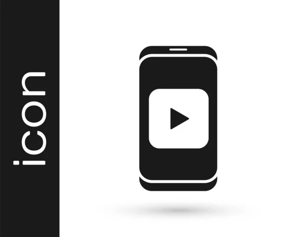 Grey Online Grać Ikonę Wideo Izolowane Białym Tle Smartfon Taśma — Wektor stockowy