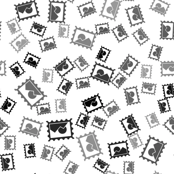 Svart Poststämpel Ikon Isolerad Sömlös Mönster Vit Bakgrund Vektor Illustration — Stock vektor