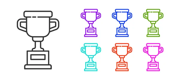 Black Line Award Cup Icon Isolated White Background Winner Trophy — Stock Vector