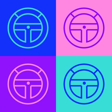 Pop sanat eseri direksiyon simgesi renk arkaplanında izole edildi. Araba tekeri ikonu. Vektör İllüstrasyonu.