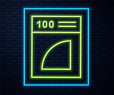 Parlayan neon hattı. Duvarın arka planında izole edilmiş kahve kağıdı filtresi simgesi. Vektör İllüstrasyonu.