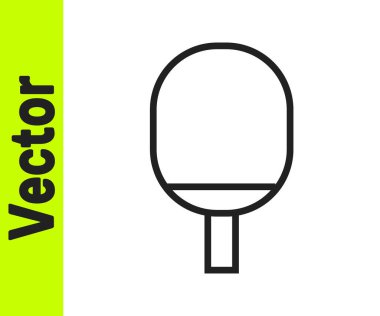 Masa tenisi ikonunu oynamak için siyah hat raketi beyaz arka planda izole edilmiş. Vektör İllüstrasyonu.