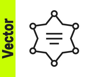 Siyah çizgi şerifi Hexagram simgesi beyaz arka planda izole edildi. Polis rozeti ikonu. Vektör İllüstrasyonu.