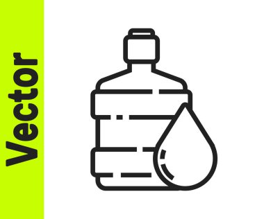 Siyah çizgi. Beyaz arka planda temiz su ikonu olan büyük şişe. Soğutucu için plastik kap. Vektör İllüstrasyonu.