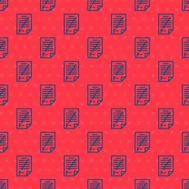 Yanlış cevapları içeren mavi çizgi sınav kağıdı anket simgesi kırmızı arkaplanda izole edilmiş pürüzsüz desen. Test sonuçlarının kötü notu. Vektör İllüstrasyonu.