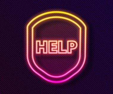 Metin içerikli parlayan neon hattı kalkanı siyah arkaplanda izole edilmiş bir simge. Gardiyan. Güvenlik, güvenlik, koruma, gizlilik kavramı. Vektör İllüstrasyonu.