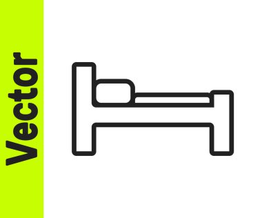 Siyah çizgi yatak simgesi beyaz arkaplanda izole edildi. Vektör İllüstrasyonu.