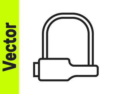 Siyah çizgi bisiklet kilidi U biçimli sanayi simgesi beyaz arka planda izole edilmiş. Vektör İllüstrasyonu.