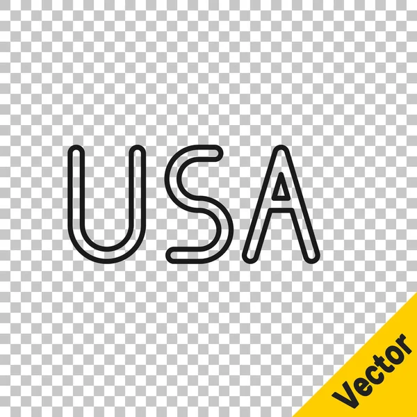 Black Line Usa Label Icon Isolated Transparent Background United States — Stock Vector