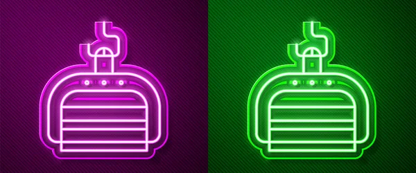 Glödande Neon Linje Skidlift Ikon Isolerad Lila Och Grön Bakgrund — Stock vektor