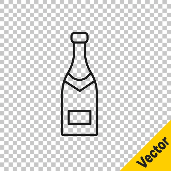 Línea Negra Icono Botella Champán Aislado Sobre Fondo Transparente Ilustración — Vector de stock