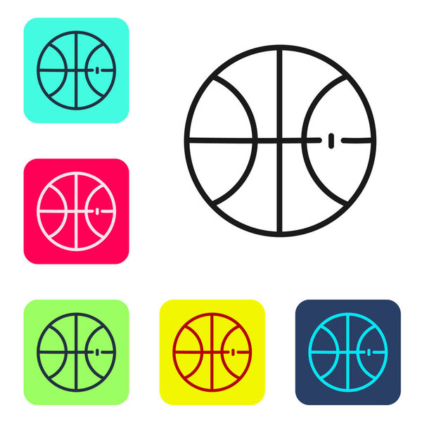 Black line Basketball ball icon isolated on white background. Sport symbol. Set icons in color square buttons. Vector Illustration.